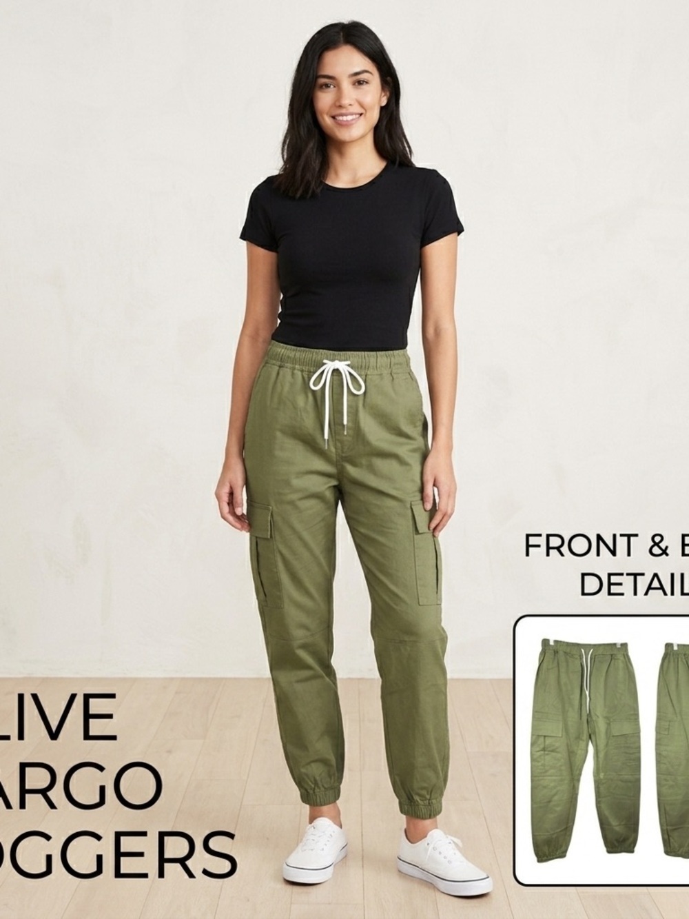 CNLINKCO Women’s Olive Cargo Pants Jogger Utility Work Pants Size Medium